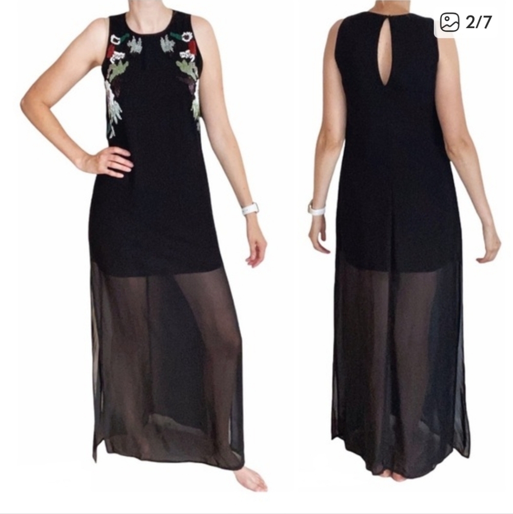 Beaded Zara Trafalac Semi-Sheer Black Maxi Dess ■ Size S